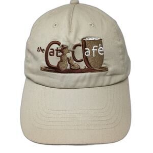 Hit Wear 5 Panel Beige One Size Cat Cafe Logo Embroidered Cotton Strapback Hat